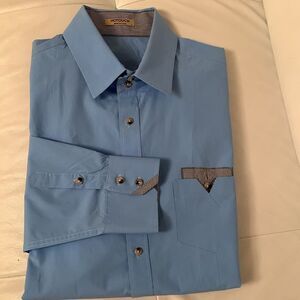 Hotouch Long Sleeve Cuffs Button Up Blue Men’s Shirt Size L